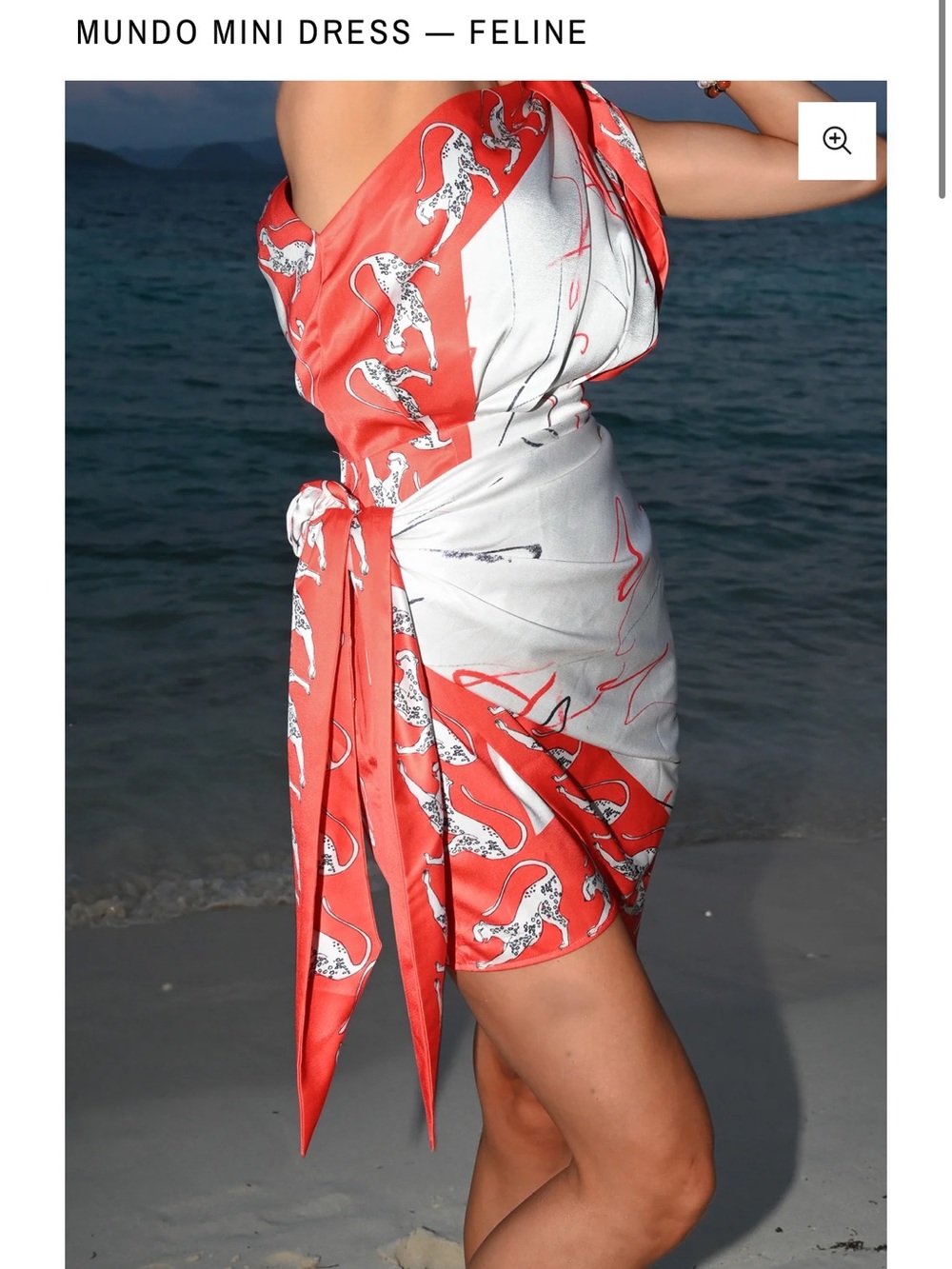 Feline One-Shoulder Mini Dress in Coral and White - Picture 6 of 8